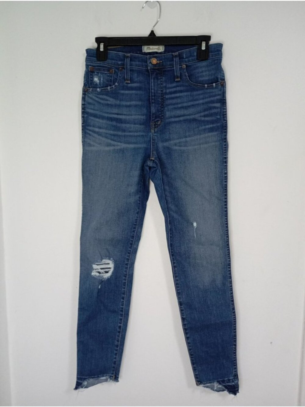 Madewell Womens 10" High-Rise Skinny Distressed Jeans Size 28 Medium Wash